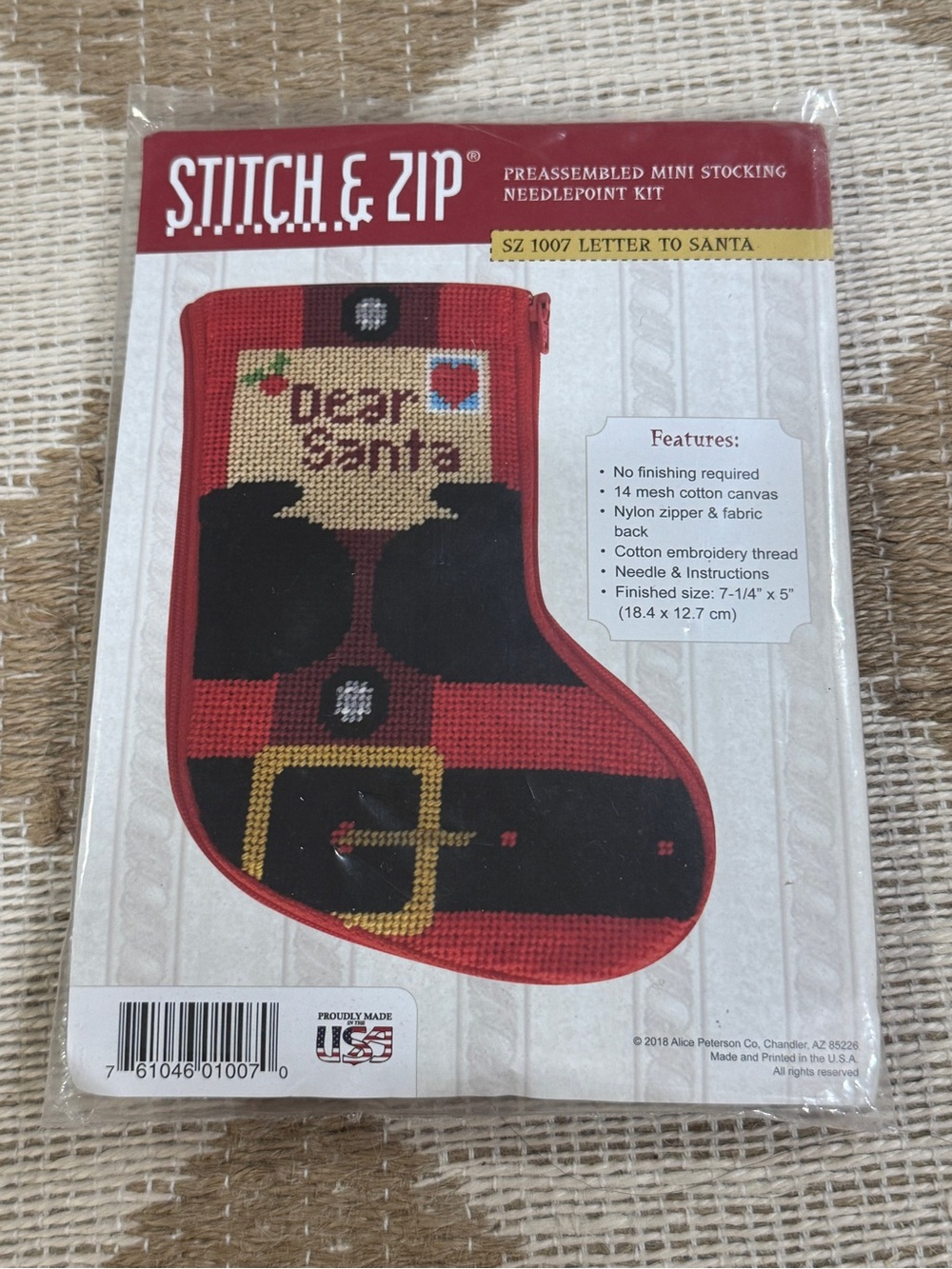 Needlepoint Stocking Kit Self-Finishing dear santa threads Stitch & Zip beginner